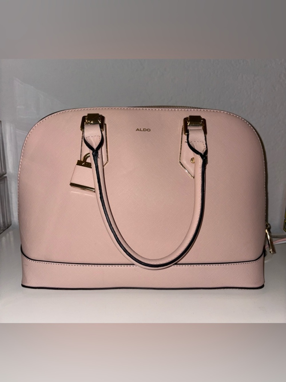 ALDO Pale Pink Dome Tote Purse with Gold Hardware